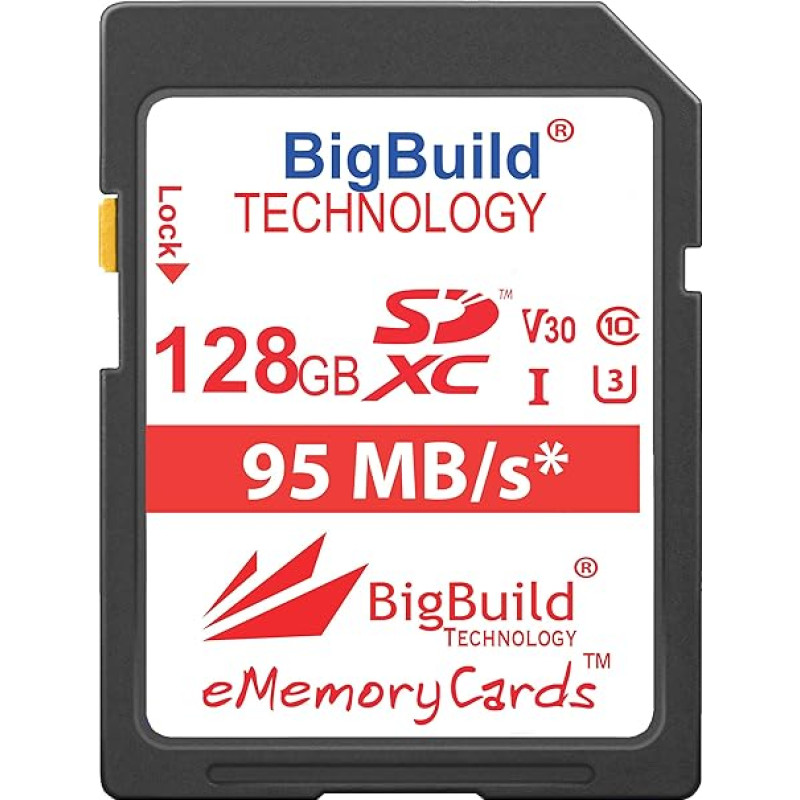 BigBuild Technology 128GB UHS-I U3 95MB/s Memory Card For Nikon D3400, D3500, D500, D5300, D5500, D5600, D610, D7200, D750, D7500, D850 Camera