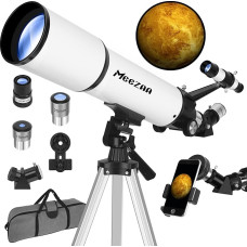 MEEZAA Telescope Astronomy Adult Professional 80 mm Opening 600 mm AZ Refractor Telescope for Children and Beginners with Tripod, Mobile Phone Holder and Carry Bag for Observing Planets and Moon