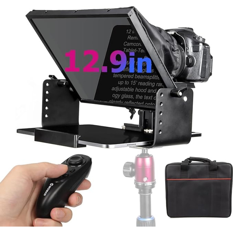 Teleprompter, Moman MT12 12 Zoll Prompter Tablet mit APP Fernbedienung, Metall Prompting Kit Hochauflösendes Display für Camcorder Kamera iPad iPhone Mobile, Tablet-Teleprompter-Smartphone-Kamera-DSLR