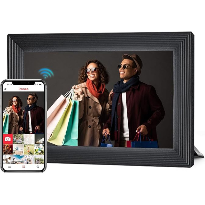 Moman Digitaler Bilderrahmen WF11T, 10,1 Zoll Wifi IPS Touchscreen Fotorahmen 32GB Speicher Wandmontagefähig für Familie Freunde Geburtstag Jubiläum, Digitaler-Bilderrahmen-Wlan-10-Zoll