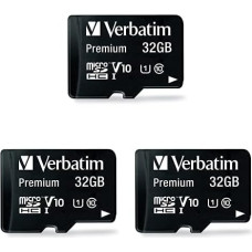 Verbatim 3 Pack Premium Micro SDHC Memory Card with Adapter - 32GB - Data Storage for Photo and Video Recording - Micro SD Card in Black - Ideal for Mobile Phone, Camera or Tablet