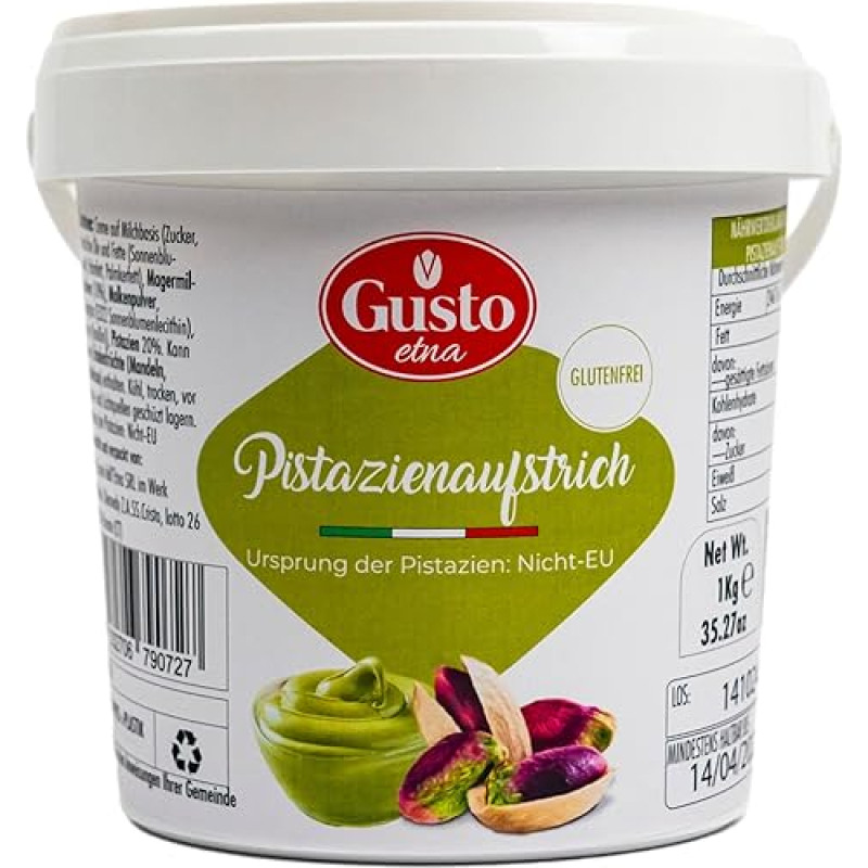 Pistaziencreme aus Italien/Sizilien mit 20% Pistazien 1 kg Pistazienaufstrich - Pistazien-Aufstrich Brotaufstrich, zu Desserts, zum Verfeinern & für Dubai Schokolade (Pistaziencreme Cremig)