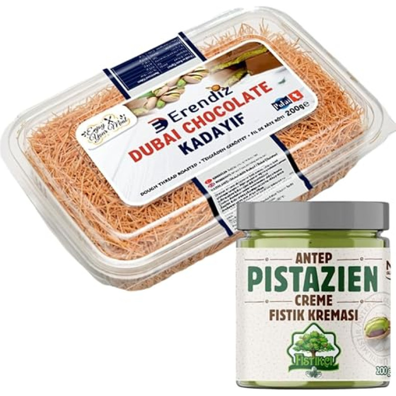Pufai Ready-to-Use Roasted Kadayıf for Dubai Chocolate, Roasted Ready to Use Kadaifi, Dough Threads, Angel Hair Dough Thread, Kataifi 200 g with Anthap Pistachio Cream 200 g