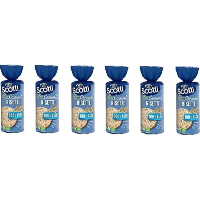 6 x Riso Scotti Le Bio Croccanti Risette Gallette di Riso Biologiche 100% Riso Ekologiškas ryžių pyragas Ryžių vafliai Be glitimo 150 g Duonos pakaitalas