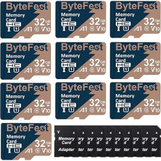 ByteFest 10 Pack 32GB MicroSD Card with Adapter, Fast MicroSDHC UHS-I Memory Card U1 C10 A1 Full HD Video for Mobile Phone MP3 Player Dash Cam Camera