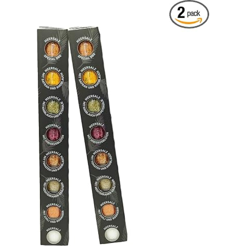 GLOSA MARINA - 2 x Set of 8 Black Edition Gourmet Sea Salt from Mallorca The Ideal Spices Salt Set Gift (2 x 200 g)