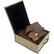 Desuerte 16GB USB Flash Drive Walnut Heart Gift Thumb Pen with Fabric Gift Box for Wedding Birthday