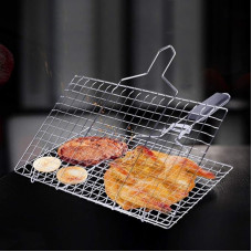 Grillgitter-Drahtklemme, Grillwerkzeuge, Grillgitter-Clip, Grillnetz aus Edelstahl, abnehmbares Grillnetz, klappbarer Grillrost, quadratischer Korb für gegrilltes Gemüse, Netzclip für gegrillten Fisch