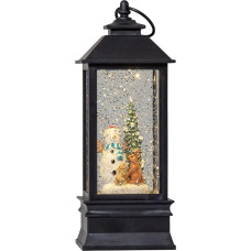 EGLO LED Christmas Lantern with Snow Flurry, Illuminated Vintage Snow Globe with Snowman, Window Decoration for Christmas with Timer, Plastic in Black