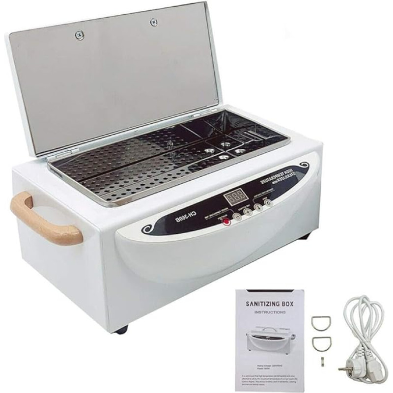 TABODD 500 W karšto oro sterilizatorius dezinfekavimo priemonė, 220 °C sauso karščio sterilizatorius, aukštos temperatūros sterilizatorius, nagų įrankių sterilizatorius su laikmačiu, skirtas kosmetikai, pėdų priežiūros studijoms, kirpykloms