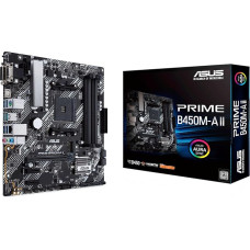 Asus Prime B450M-A II Motherboard, AM4 Socket, maATX, AMD Ryzen, DDR4 Memory, M.2, 6Gbps SATA, USB 3.1 Gen 2 Type-A, Aura Sync