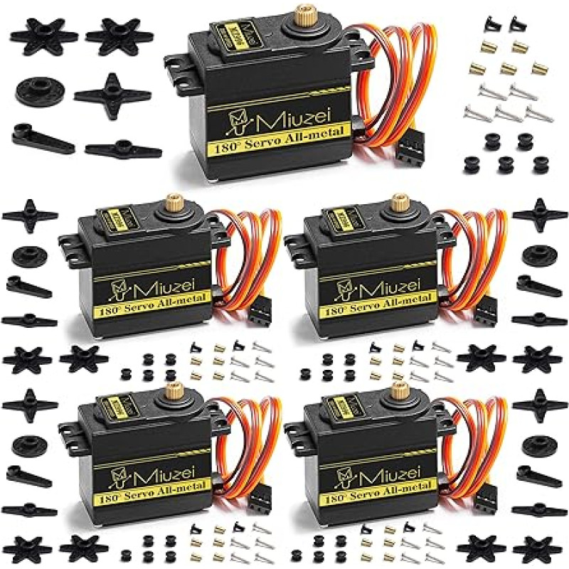 Miuzei 15 kg Digital Servo Motor Metal Gear High Speed Torque Servo Motor for RC Car 1:8 1/10 12 Helicopter Aeroplane Car Boat Robot Arm Control Pack of 5
