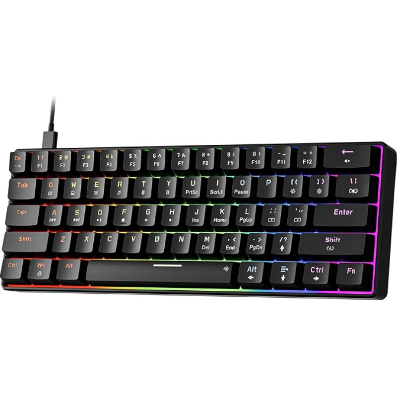 Newmen GM611 Gaming Keyboard, RGB Lighting, 61 Multimedia Keys, Wired Mechanical Keyboard, Anti-Ghosting, Programmable Gaming Keyboard, 60 Percent for PC/Windows Gamers, Red Linear Switch