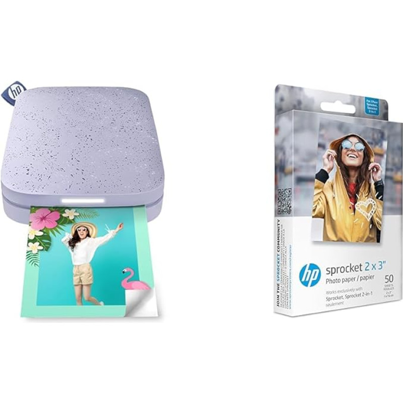 HP Sprocket Portable 5.1 x 7.6 cm Instant Photo Printer (Purple), Paper Pack