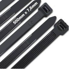 JQKX Cable Ties 500mm x 7.6mm UV Resistant Ultra Strong Cable Ties with 70kg Tensile Strength Black Nylon Pack of 100