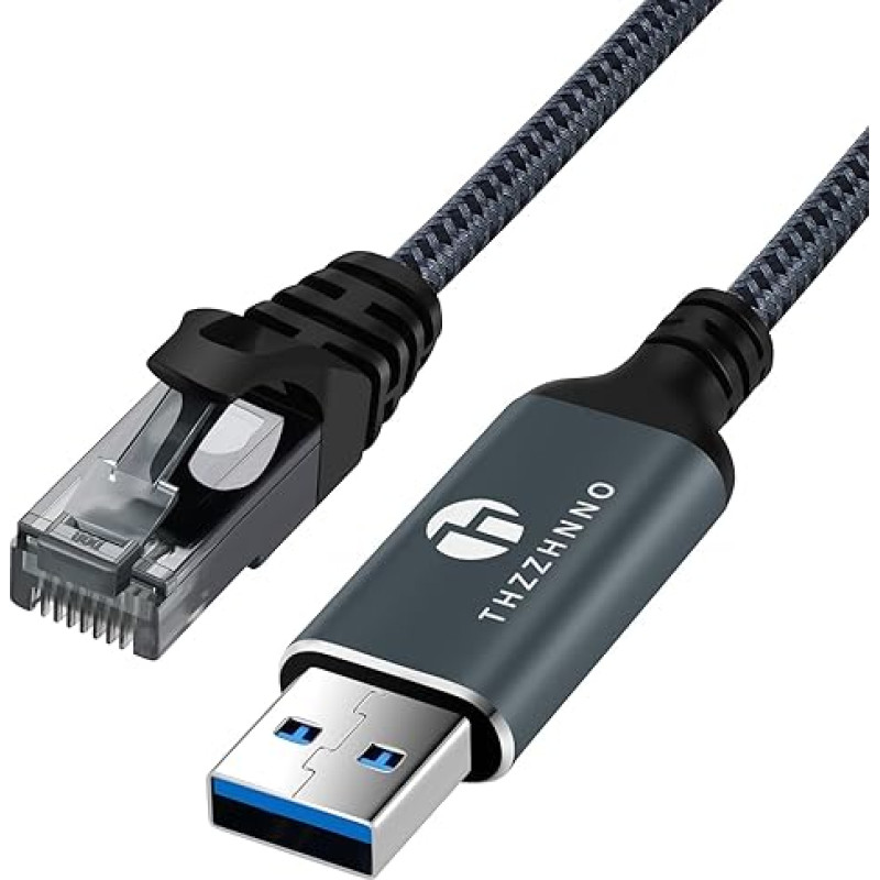 Thzzhnno USB to Ethernet Adapter 1M, USB 3.0 A to RJ45 Male Cable Direct Connected Gigabit LAN Network Compatible with Laptop, PC, MacBook, Switch, Windows, MacOS, Linux