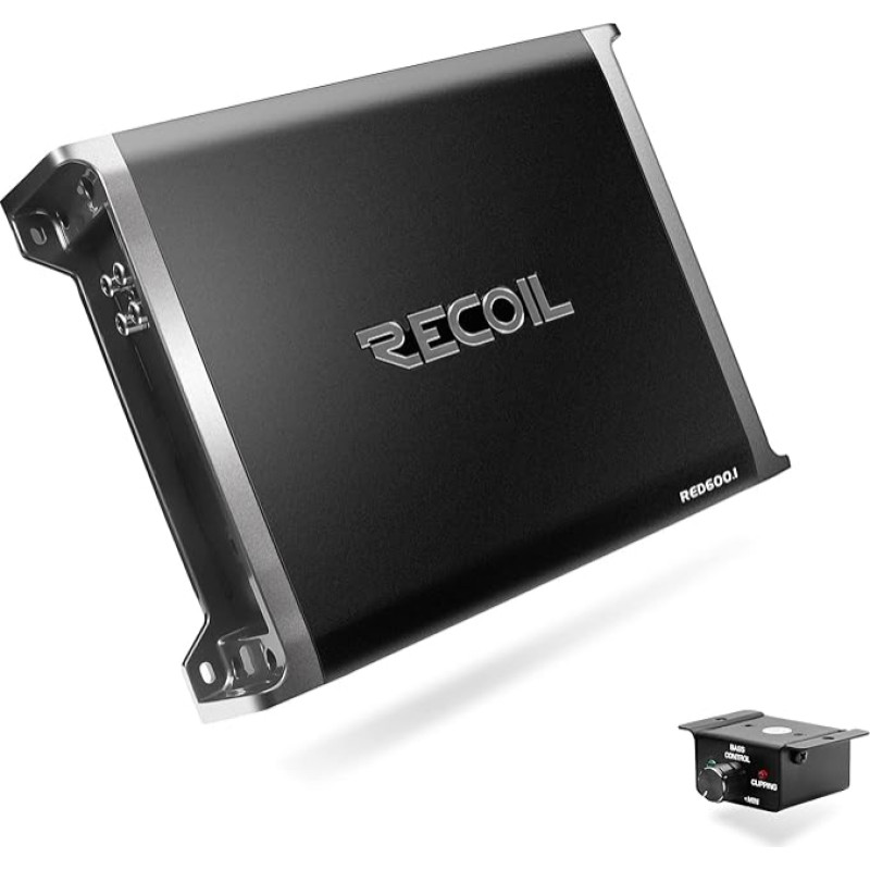 RECOIL RED600-1 1320 Watt Class-D Car Audio Monoblock Subwoofer Amplifier, 1 Ohm Stable Remote Bass Control Included