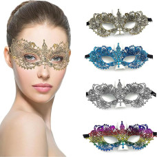 ARROMI 4 x Maskerade-Maske für Damen, Maskenball, Maskenball, Masken-Kostüm, für Party, Abend, Abschlussball, Junggesellinnenabschied, Kostüm-Zubehör