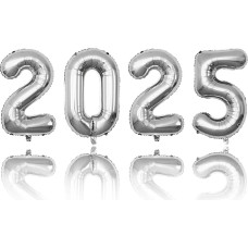 16 Zoll 2025 Luftballons, Happy New Year Ballons, Goldfolie Zahlenballons, Silvester Dekorationen 2024 Ballons für Nye Party Dekorationen 2025 Weihnachten (Silber)