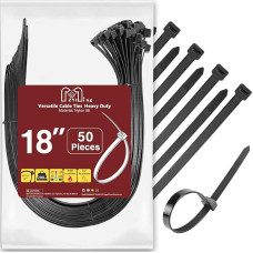 Cable Ties Black 45 cm Cable Ties Long 9 mm Wide Cable Ties Large Cable Ties UV Resistant Tensile Strength 91 kg Strong Wire Ties for Privacy Protection, Cable Fixation, Pergola, Pack of 50