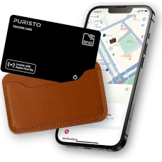PURISTO Wallet Tracker Card Wireless - Apple AirTag Pendant in Card Format | 3-in-1 with RFID Blocker and Lost & Found Service | Rechargeable, Thin | Apple Where is? | AirTag Tracker Card