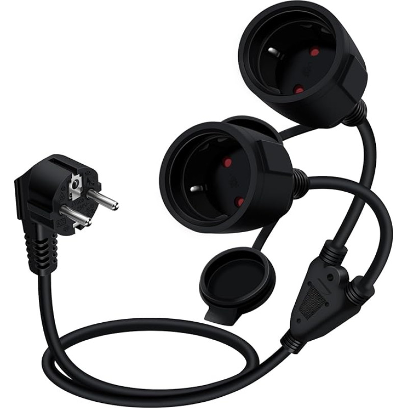 HuaLiSiJi Schuko Extension Cable Short Schuko Double Plug Cable 16 A 250 V Extension Cable 2 to 1 Short Protective Contact Extension Cable 2-Way for Household Appliances, Office (1.5 m)