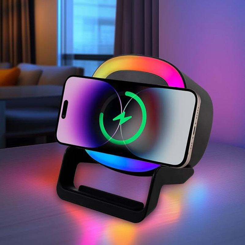 da LIGHT Bluetooth Speaker with Night Light and Wireless Charger, Dimmable Touch Bedside Lamp with 5 Light Modes, Music Box and Wireless Charging Station, Women and Men