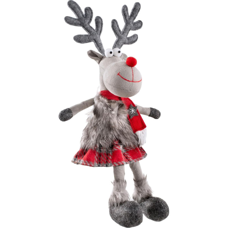 WeRChristmas Sitting Girl Reindeer Figurine with Soft Legs Plastic Resin, Multi-Colour, 42 cm