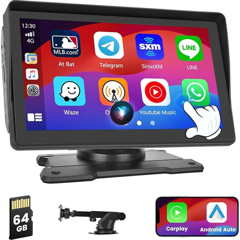 Hikity Wireless Apple Carplay & Android Car Portable Car Radio 7 Inch Touch Display with Bluetooth/FM 64G TF