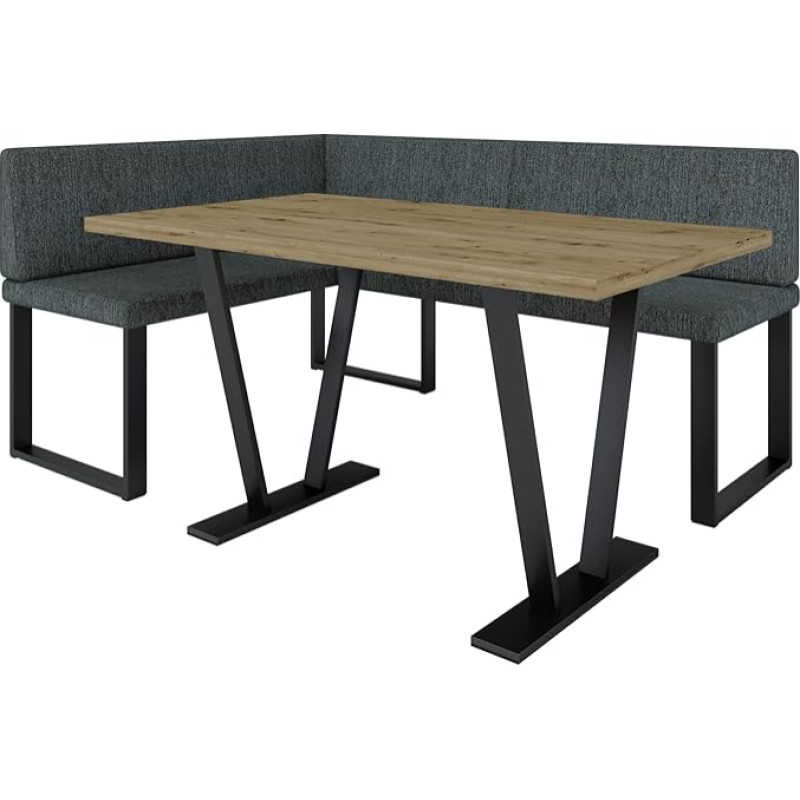 Akiko Metal Corner Bench with Table for Your Dining Room, Kitchen, Modern, Seating Area, Dining Nook, for Kitchen, Office, Reception, Solid and Strong Workmanship, (INARI 96, 168 x 128 Left)