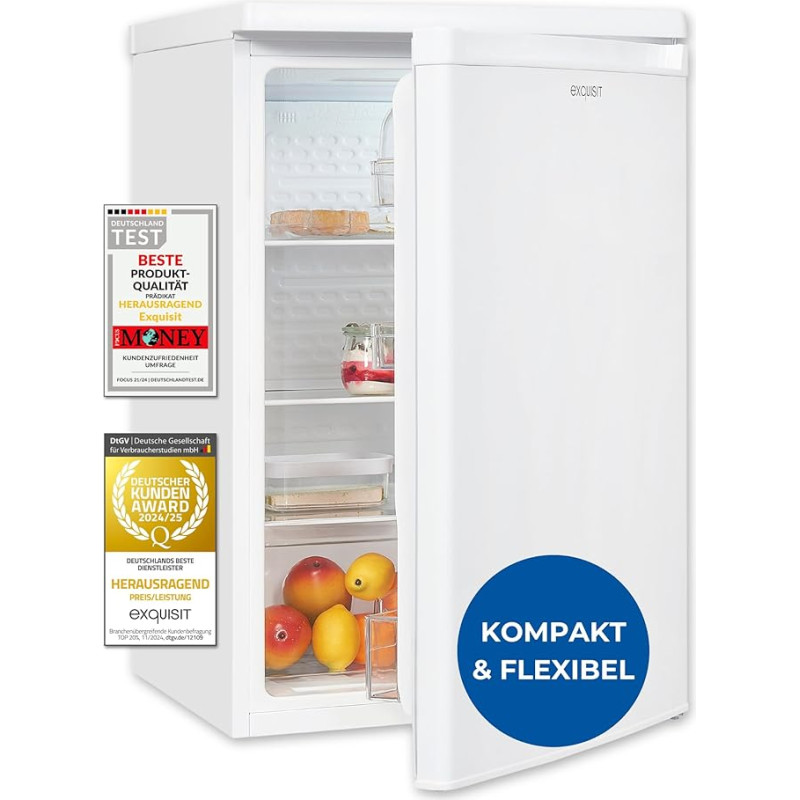 Exquisit KS516-V-040D Fridge without Freezer, 126 Litres, 55 cm Wide, Freestanding, Compact, Temperature Control, LED Light, White