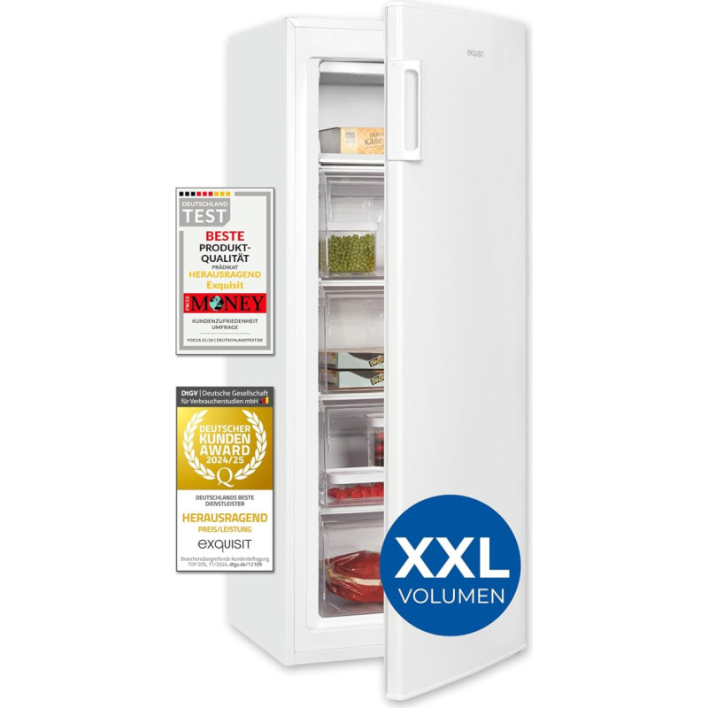 Exquisit GS5230-H-040D Freezer, Large Freezer, 168 L Volume, 4 x Freezers, Interchangeable Door Hinge, Freezer Large 55 cm Width, White