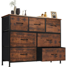 Sweetcrispy Komoda miegamajame, plati stalčių komoda, 7 medžiaginiai stalčiai su rankenomis, spintelė, TV stovas miegamajame, kabinete, svetainėje, vaikų kambaryje