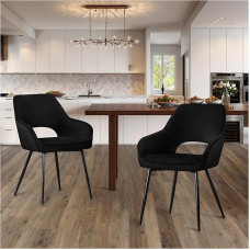 STOOLINK Valgomojo kėdės, 2 modernių aksominių valgomojo kėdžių rinkinys, minkštos kėdės su išpjautu atlošu, virtuvės kėdės su porankiais valgomajam, svetainės kėdės - juodos spalvos