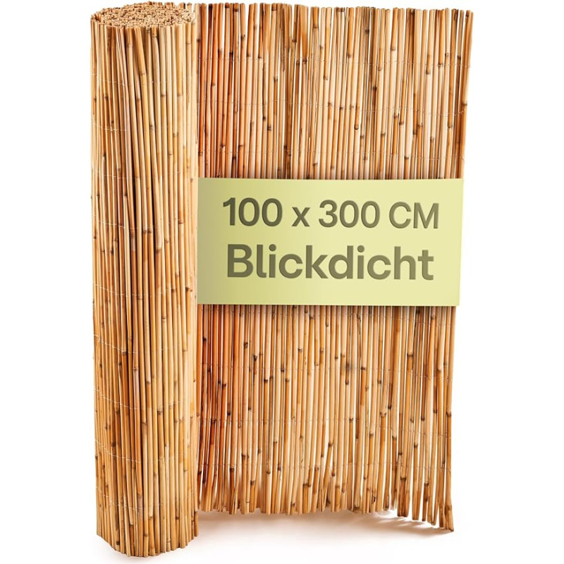 Reed Balcony Privacy Screen - FSC® Certified, Natural Reeds - Versatile Indoor and Outdoor Use - Perfect for Balconies and Gardens - 100 x 300 cm