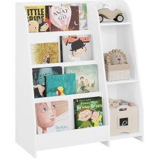 Lestarain Montessori Children's Bookcase, Toy Shelf, with 4 Shelves and 3 Compartments, Open Standing Shelf, Storage Shelf, for Children's Room, Playroom, White, 75 x 90 x 34.5 cm