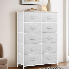 YITAHOME Komoda su 10 stalčių, spinta, medžiaginiai stalčiai su rankenomis, komoda su tvirtu plieniniu rėmu, patvari, šviesiai pilka