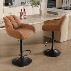 Hawthyhome FU01066BR Baro kėdės su PU odos virtuvės kėdėmis su atlošu ir kojų atrama Kėdė su porankiais Lobis Skaitiklis Virtuvė Namų baras Ruda 2 komplektas