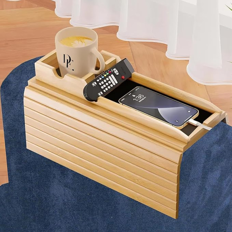 Kasdienis mėgstamiausias sofos Aram padėklas su nuimamu sofos gėrimų laikikliu, 2 in 1 lankstus ir sulankstomas gėrimų laikiklis Padėklas neslystantis gėrimų puodelių laikiklis gėrimams, puodeliams, mobiliajam telefonui, nuotolinio valdymo pultui,
