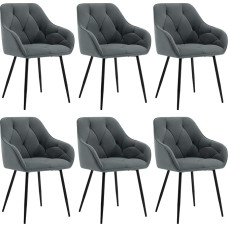 WOLTU EZS02dgr-6 6 valgomojo kėdžių rinkinys, virtuvės kėdės, valgomojo kambario kėdės, svetainės kėdės, ergonominės kėdės su porankiais, minkštos kėdės, aksominė sėdynė, metalinės kojos, tamsiai pilkos spalvos
