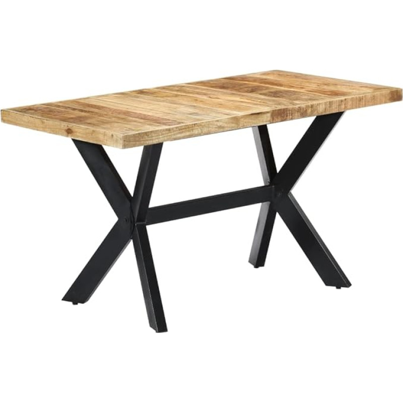 vidaXL Solid Rough Mango Wood valgomojo stalas su plieniniu kryžminiu rėmu Virtuvės stalas Valgomojo stalas Medinis stalas Medžio masyvo stalas 140 x 70 x 75 cm Plieninės kojos