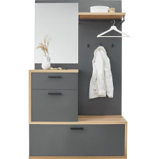 Stella Trading Louis Compact Hallway Coat Rack in Dark Grey - Stylish Compact Coat Rack with Mirror for Your Entrance Area - 115 x 198 x 38 cm (W x H x D)