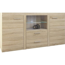 Mirjan24 Rango Chest of Drawers with Glass Base, Highboard Sideboard, Sideboard, Natural Tones, Multi-Purpose Cabinet, Living Room Cabinet, Sideboard, Cabinet (with Lighting, Sonoma Oak)