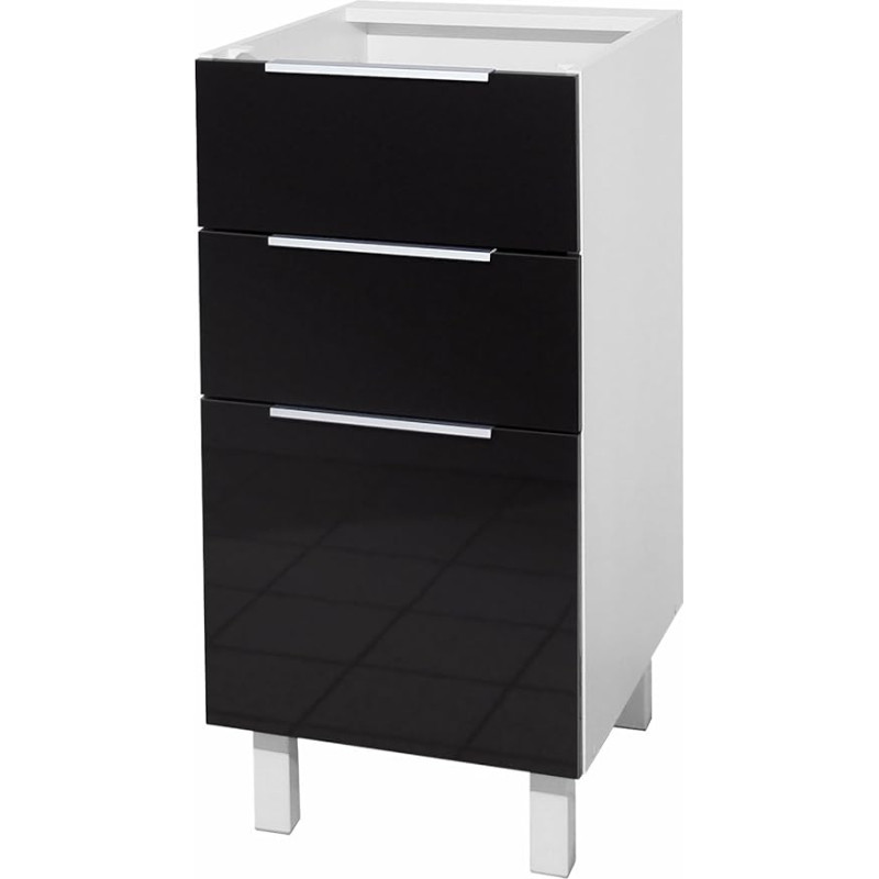 Berlenus CT4BN Kitchen Base Unit 40 cm 3 Drawer High-Gloss Black