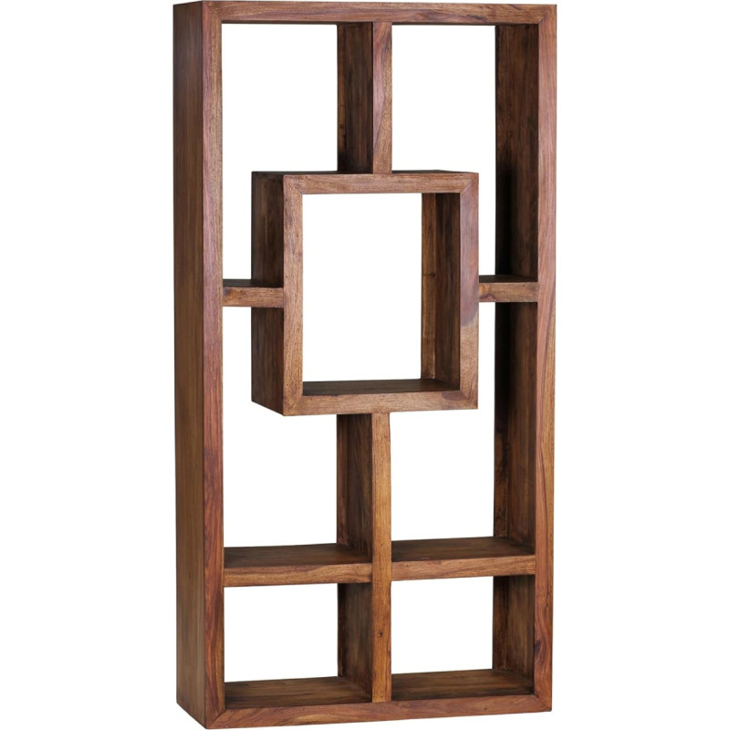 FineBuy Knygų spinta iš medžio masyvo Sheesham 90 x 180 cm Svetainės lentyna Sandėliavimo skyriai Dizainas Kaimo namų stilius Stovinti lentyna Natūralus produktas Svetainės baldai Unikalūs modernūs medžio masyvo baldai