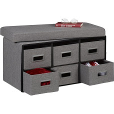 Relaxdays Bench with Drawers, 6 Drawers, Seat Cushion, H x W x D: 39 x 75.5 x 37 cm, Hallway, Foldable Seat Chest, Grey