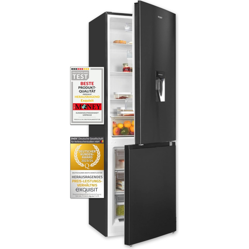 Exquisit Fridge-Freezer, Fridge with Water Dispenser, 4-Star Freezer, 313 Litres, Alarm Function, KGC5320-95-E-WS-040C inoxlook-az