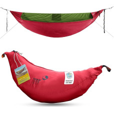 Parachute Hammock Pro - Bordeaux Red | Outdoor Hammock with 325 x 170 cm with Integrated Mosquito Net, Carabiners and Ridgeline for Quick Assembly | Original Ticket to the Moon since 1996