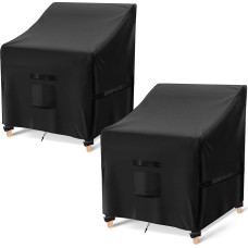 GARPROVM Sodo kėdžių dangteliai, neperšlampami lauko kėdžių dangteliai, 600D Oksfordo audinio kėdžių dangteliai su vėdinimo dirželiu, rankenos sagtimi, skirti krovimo kėdėms, foteliams (juoda, 90 x 97 x