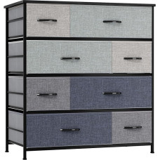LLappuil 8 Drawer Chest of Drawers Fabric Storage Chest for College Dorm Bedroom Nursery Closet Playroom Office - Steel Frame, Wooden Top and Handles (Grey)